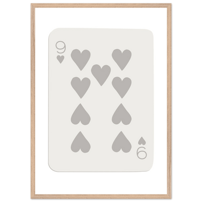Minimalist Nine of Hearts Poker Card Print - Mounted Framed Wall Art, Eco-Friendly Wood Frame, Neutral Tones - Vibrantwalls