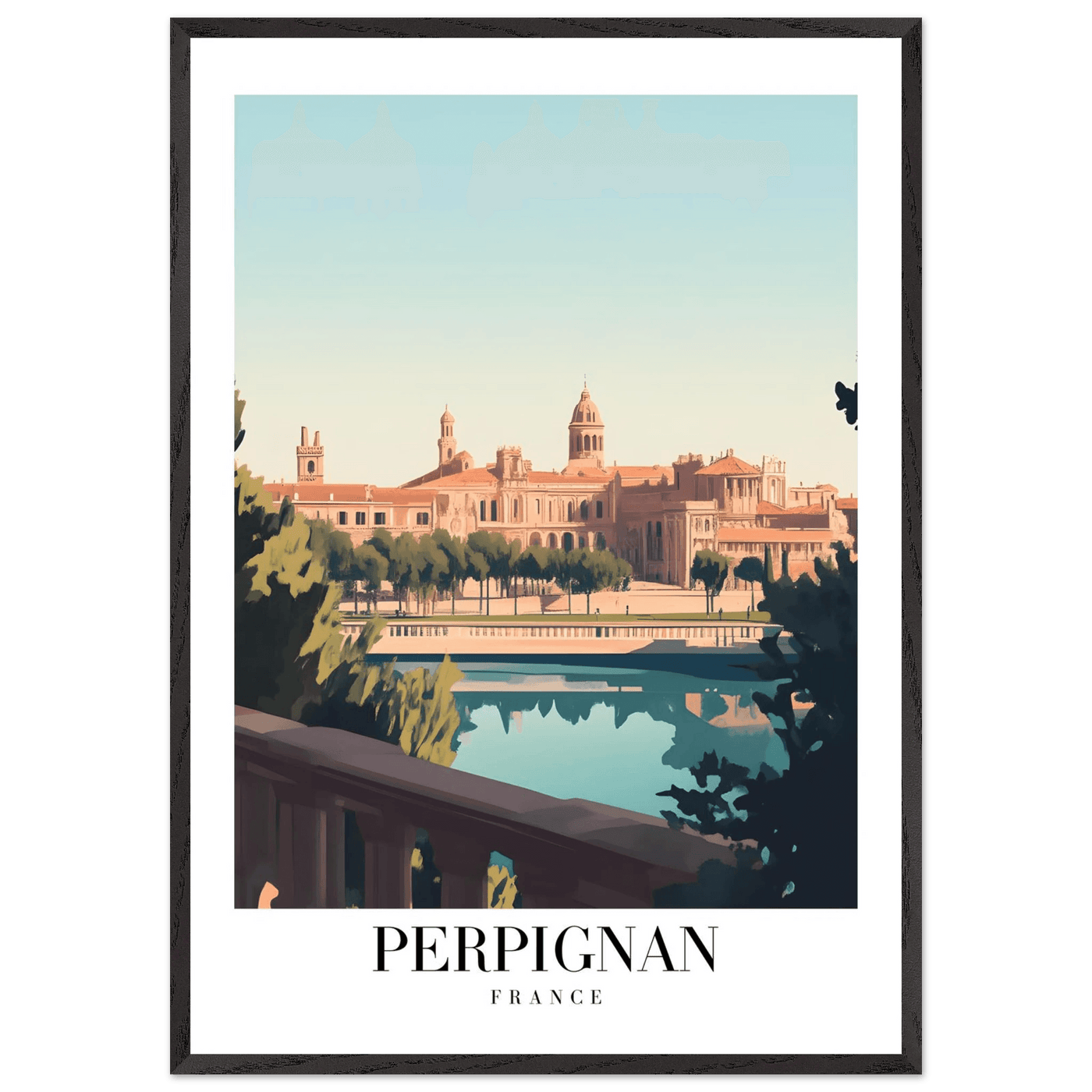 Perpignan France Framed Poster – Vintage Cityscape Wall Art with Wooden Frame - Vibrantwalls