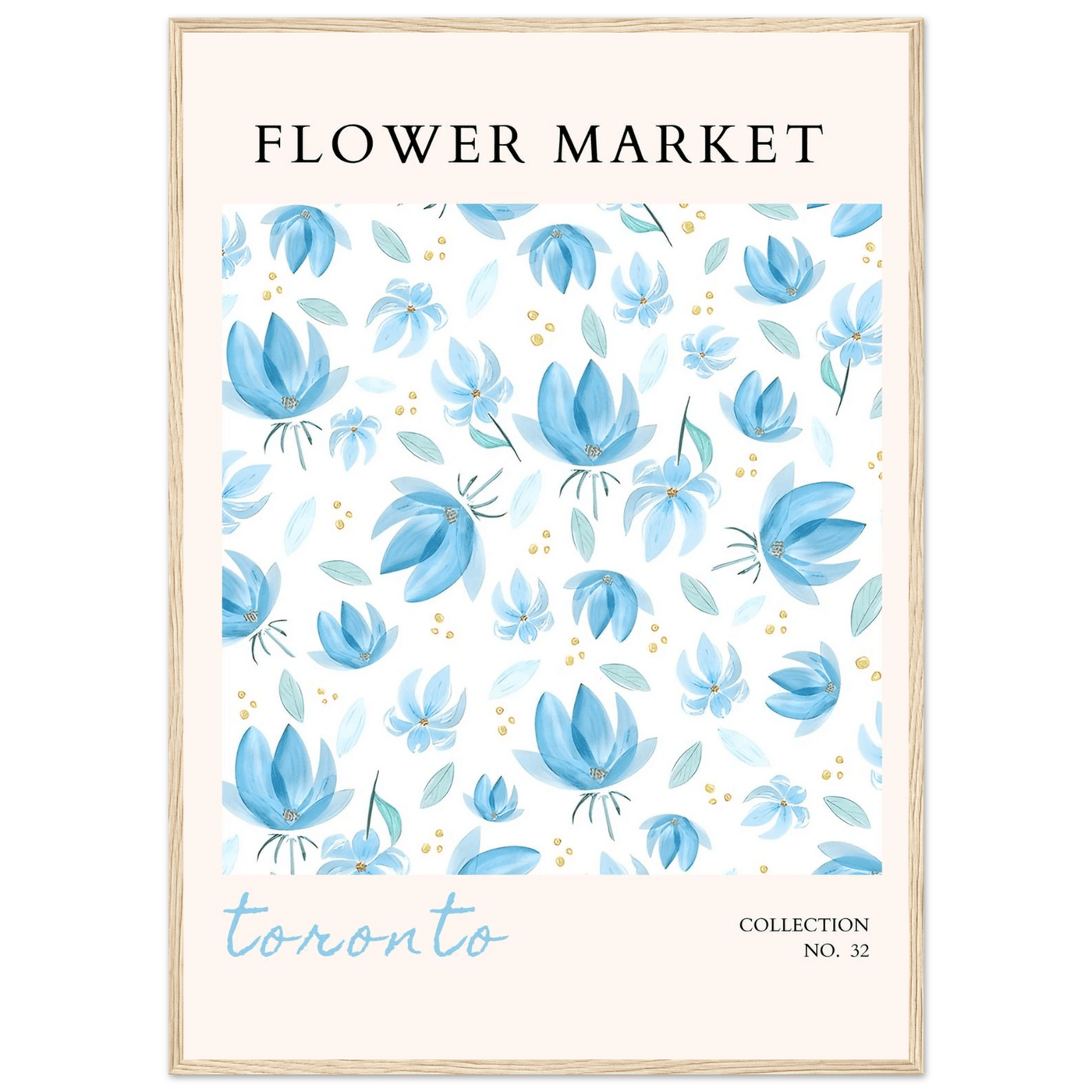 Toronto Flower Market Wall Art – Delicate Blue Floral & Gold Dot Prints | Framed & Ready-to-Hang - Vibrantwalls
