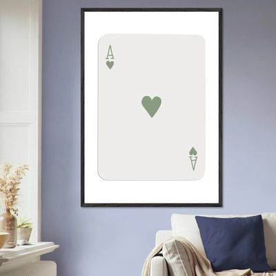 Minimalist Ace of Hearts Print - Eco-Friendly Framed Poster Art, Sage Green Elegance - Vibrantwalls