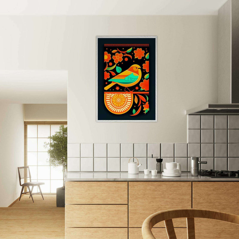 Vibrant Folk Bird Art Cubism Style Abstract Geometric Wall Art - Vibrantwalls