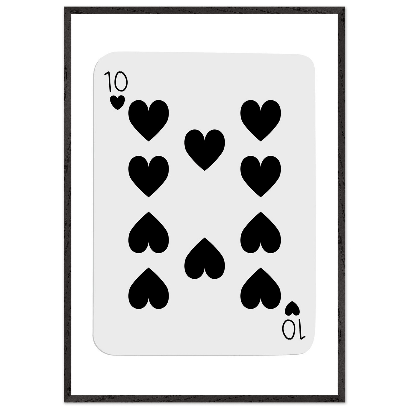 Minimalist Ten of Hearts Poker Card Print - Mounted Framed Eco-Friendly Wall Art for Game Rooms & Modern Decor - Vibrantwalls