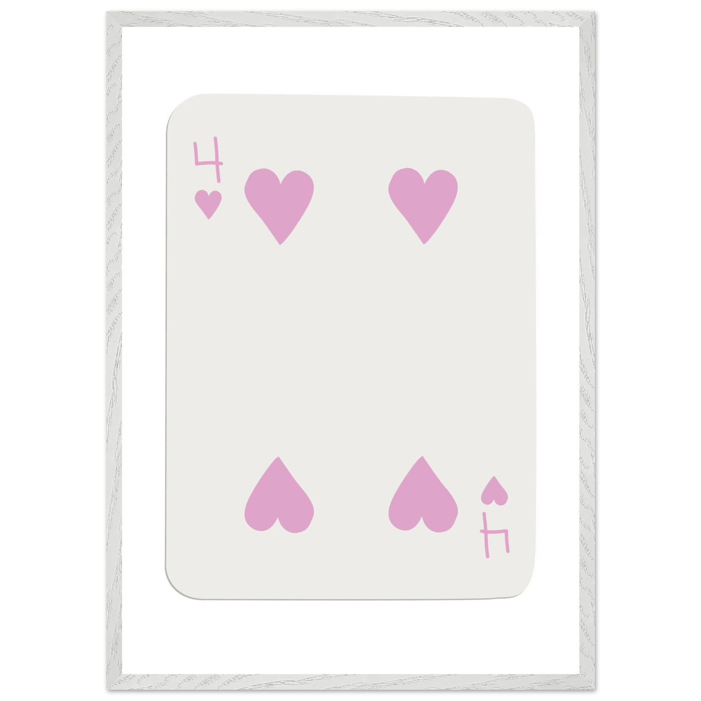 Four of Hearts Pastel Pink - Mounted Framed Poker Card Art, Eco-Friendly Wood Frame in Custom Sizes - Vibrantwalls