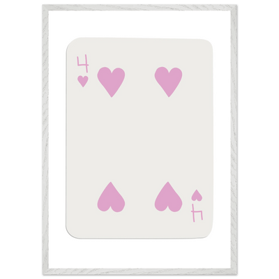 Four of Hearts Pastel Pink - Mounted Framed Poker Card Art, Eco-Friendly Wood Frame in Custom Sizes - Vibrantwalls