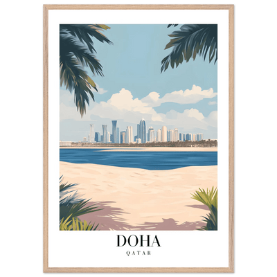 Doha Qatar Skyline Framed Poster – Modern Travel Wall Art with Palm Beach Vibes - Vibrantwalls