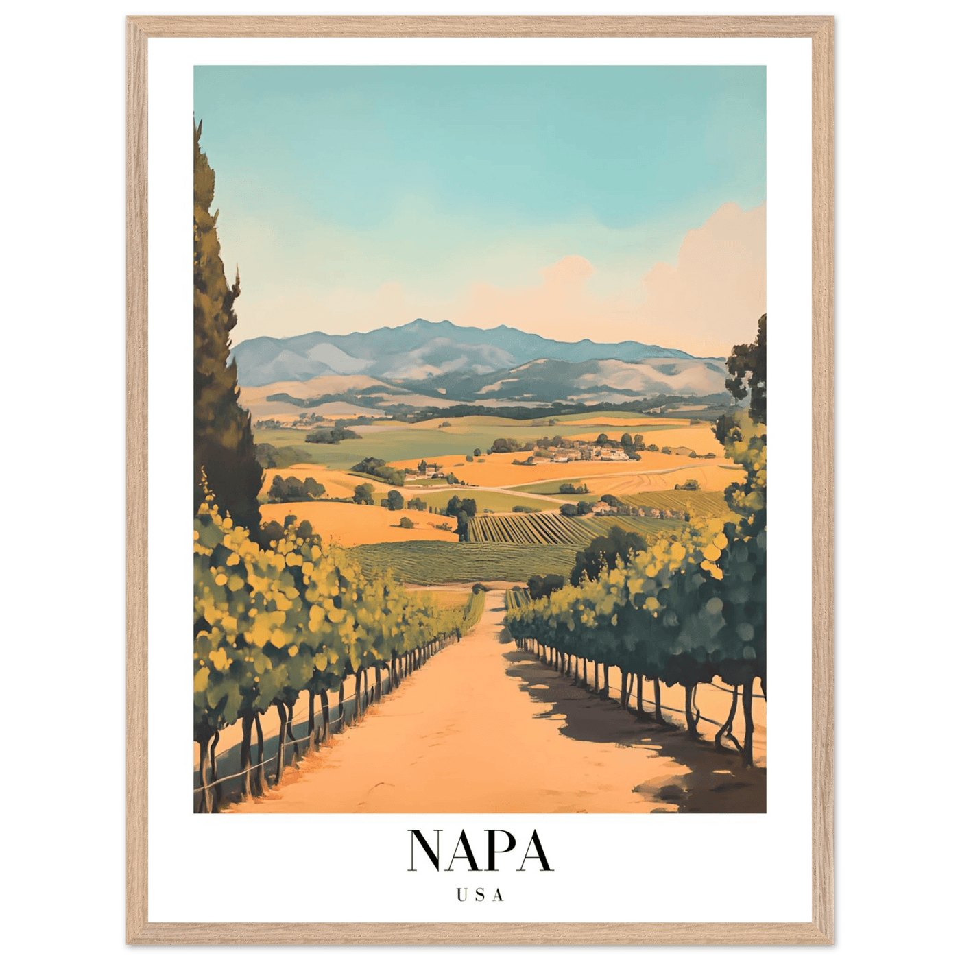 Napa Valley Vineyard Framed Poster – Vintage Travel Wall Art with Wooden Frame - Vibrantwalls