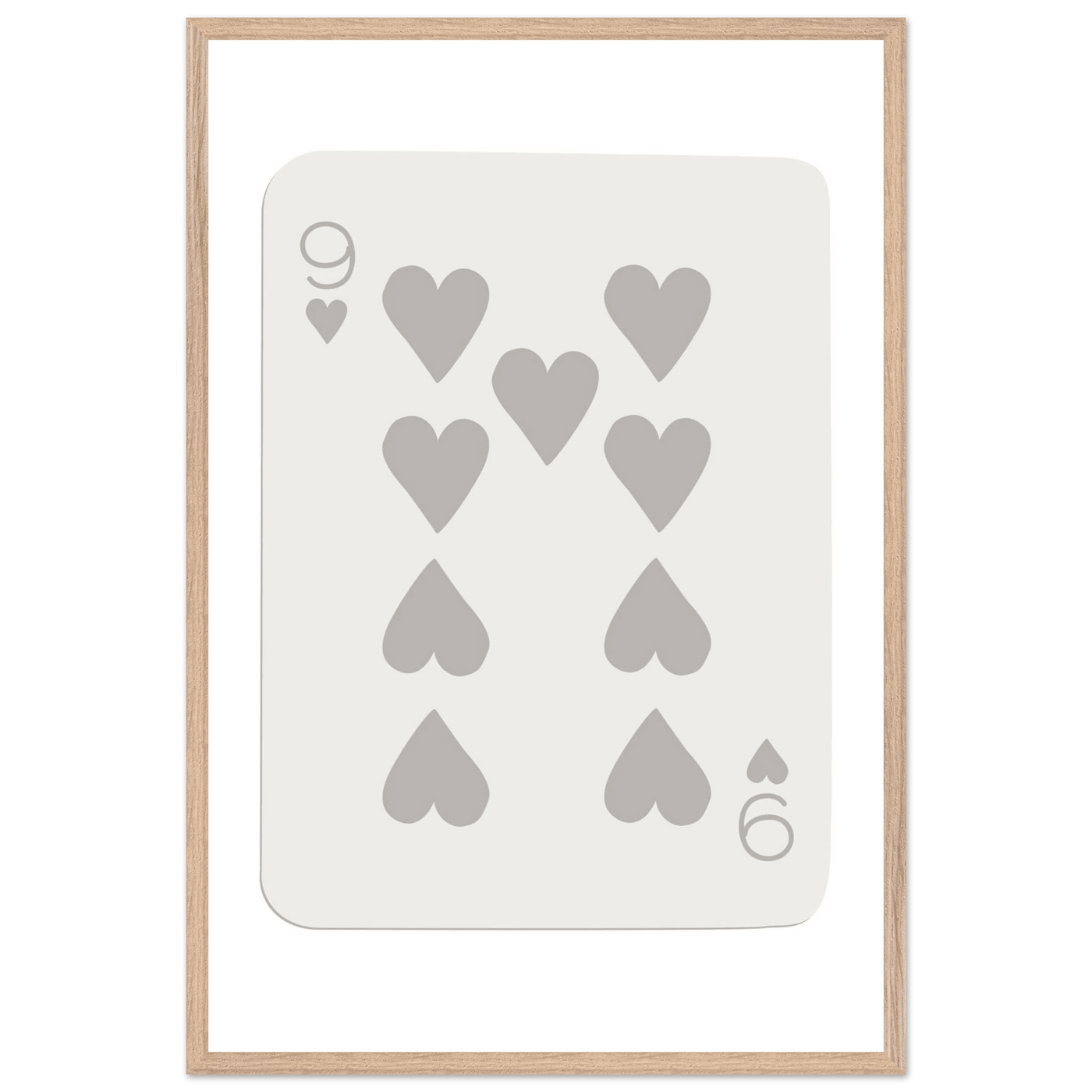 Minimalist Nine of Hearts Poker Card Print - Mounted Framed Wall Art, Eco-Friendly Wood Frame, Neutral Tones - Vibrantwalls