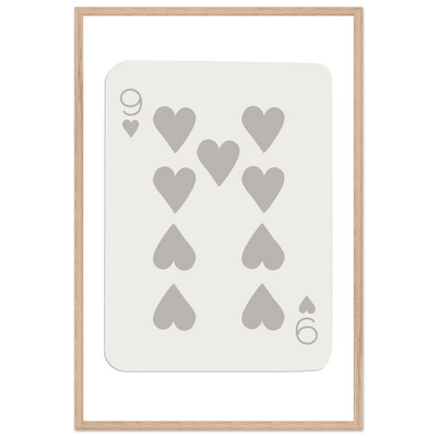Minimalist Nine of Hearts Poker Card Print - Mounted Framed Wall Art, Eco-Friendly Wood Frame, Neutral Tones - Vibrantwalls