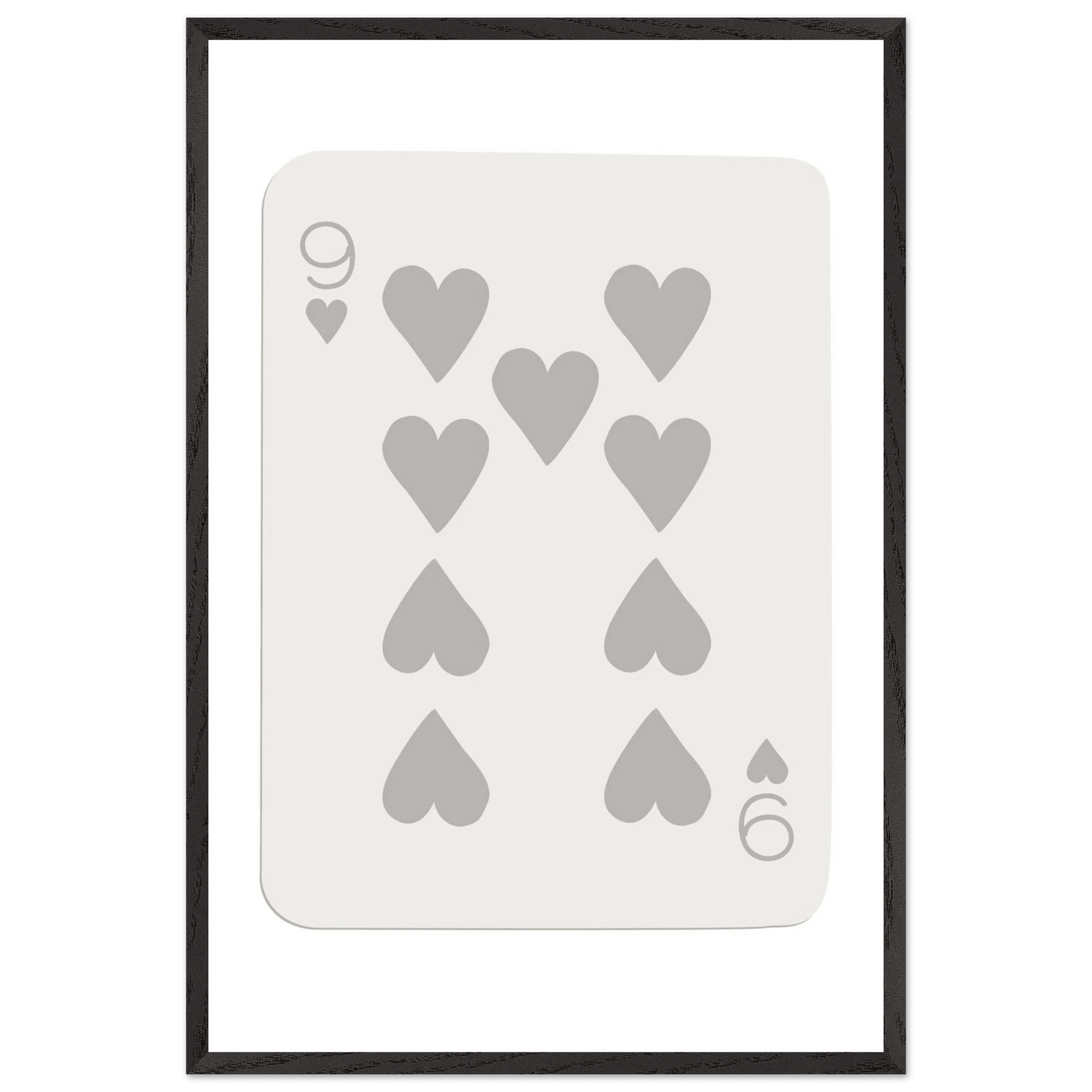Minimalist Nine of Hearts Poker Card Print - Mounted Framed Wall Art, Eco-Friendly Wood Frame, Neutral Tones - Vibrantwalls