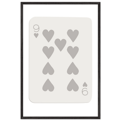 Minimalist Nine of Hearts Poker Card Print - Mounted Framed Wall Art, Eco-Friendly Wood Frame, Neutral Tones - Vibrantwalls