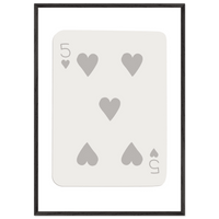 Minimalist Five of Hearts Poker Card Print - Eco-Friendly Mounted Framed Art for Modern Decor - Vibrantwalls