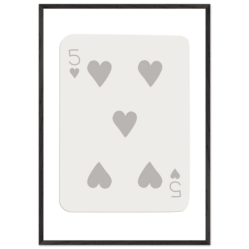 Minimalist Five of Hearts Poker Card Print - Eco-Friendly Mounted Framed Art for Modern Decor - Vibrantwalls