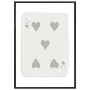 Minimalist Five of Hearts Poker Card Print - Eco-Friendly Mounted Framed Art for Modern Decor - Vibrantwalls