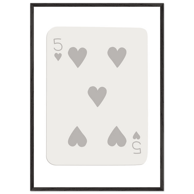 Minimalist Five of Hearts Poker Card Print - Eco-Friendly Mounted Framed Art for Modern Decor - Vibrantwalls