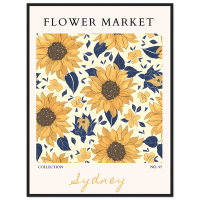 Vibrant Sunflower & Navy Floral Framed Poster – 'Flower Market Sydney' Collection | Ready-to-Hang Wall Art - Vibrantwalls