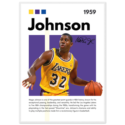Magic Johnson Showtime Lakers Vintage Art Print A1 (59.4 x 84.1 cm) White frame Vibrantwalls