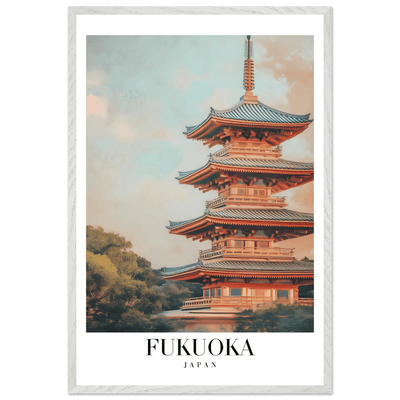 Fukuoka Japan Vintage Pagoda Framed Poster – Serene Travel Wall Art with Wooden Frame - Vibrantwalls