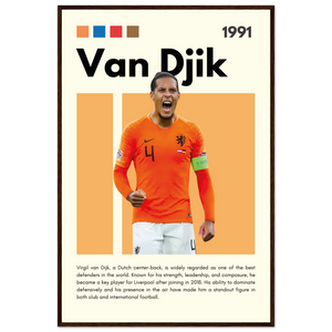 Virgil van Dijk Liverpool/Netherlands Football Framed Poster - Orange & Dynamic Sports Art Print 60x90 cm 24x36″ Dark wood frame Vibrantwalls