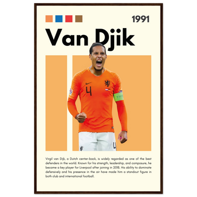 Virgil van Dijk Liverpool/Netherlands Football Framed Poster - Orange & Dynamic Sports Art Print 60x90 cm 24x36″ Dark wood frame Vibrantwalls