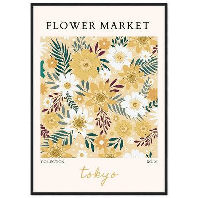 Tokyo Flower Market Framed Poster – Botanical Golden & White Floral Print | Ready-to-Hang Wall Art - Vibrantwalls