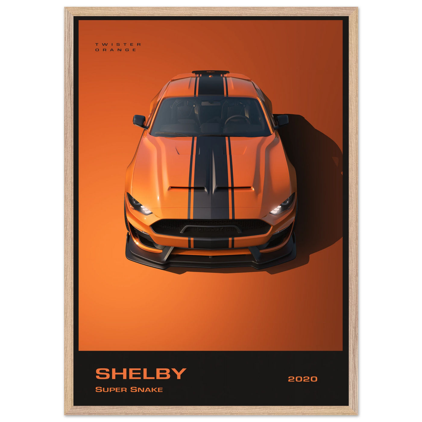 Shelby Super Snake 2020 "Twister Orange" Framed Poster | Modern Automotive Art, Ready-to-Hang Premium Quality A1 (59.4 x 84.1 cm) Wood frame Vibrantwalls