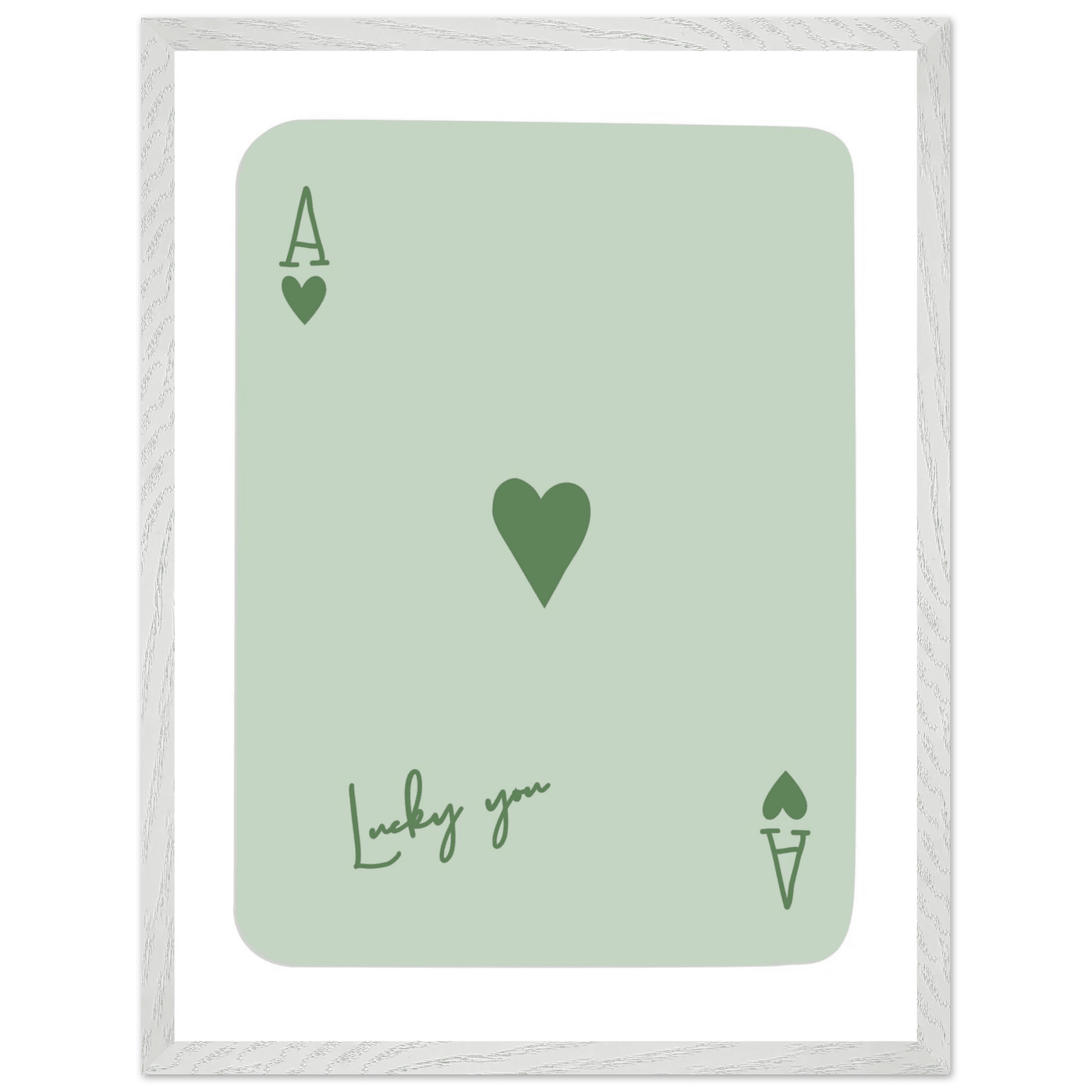 Minimalist Ace of Hearts Poker Card Print - Eco-Friendly Framed Wall Art, 'Lucky You' Design - Vibrantwalls