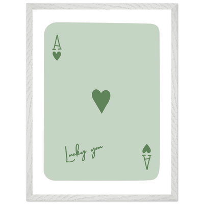 Minimalist Ace of Hearts Poker Card Print - Eco-Friendly Framed Wall Art, 'Lucky You' Design - Vibrantwalls