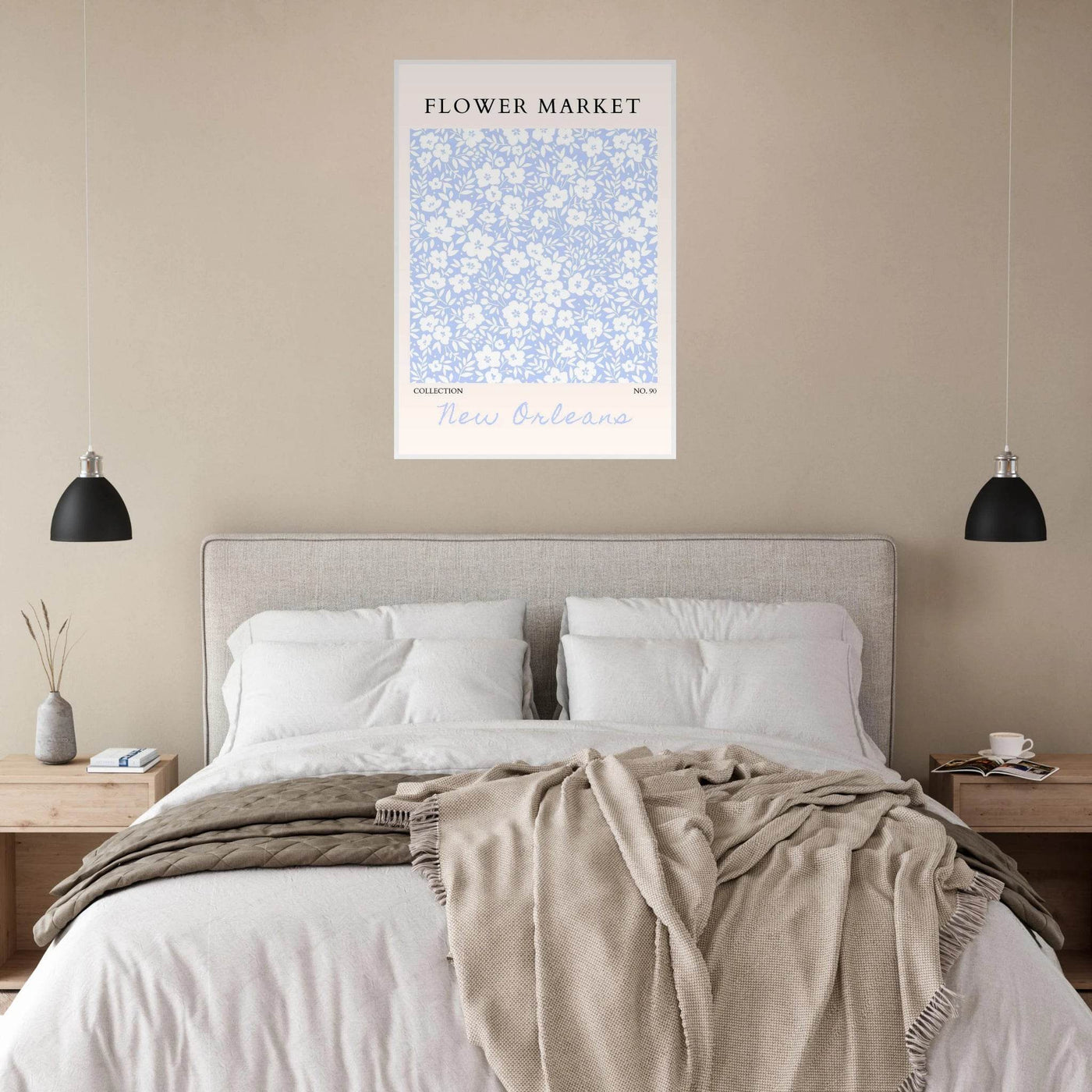 Flower Market New Orleans – Chic Periwinkle Floral Framed Poster | Ready-to-Hang Wall Art - Vibrantwalls