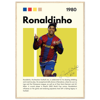Ronaldinho Barcelona Football Legend Framed Brazil Poster A1 (59.4 x 84.1 cm) Wood frame Vibrantwalls