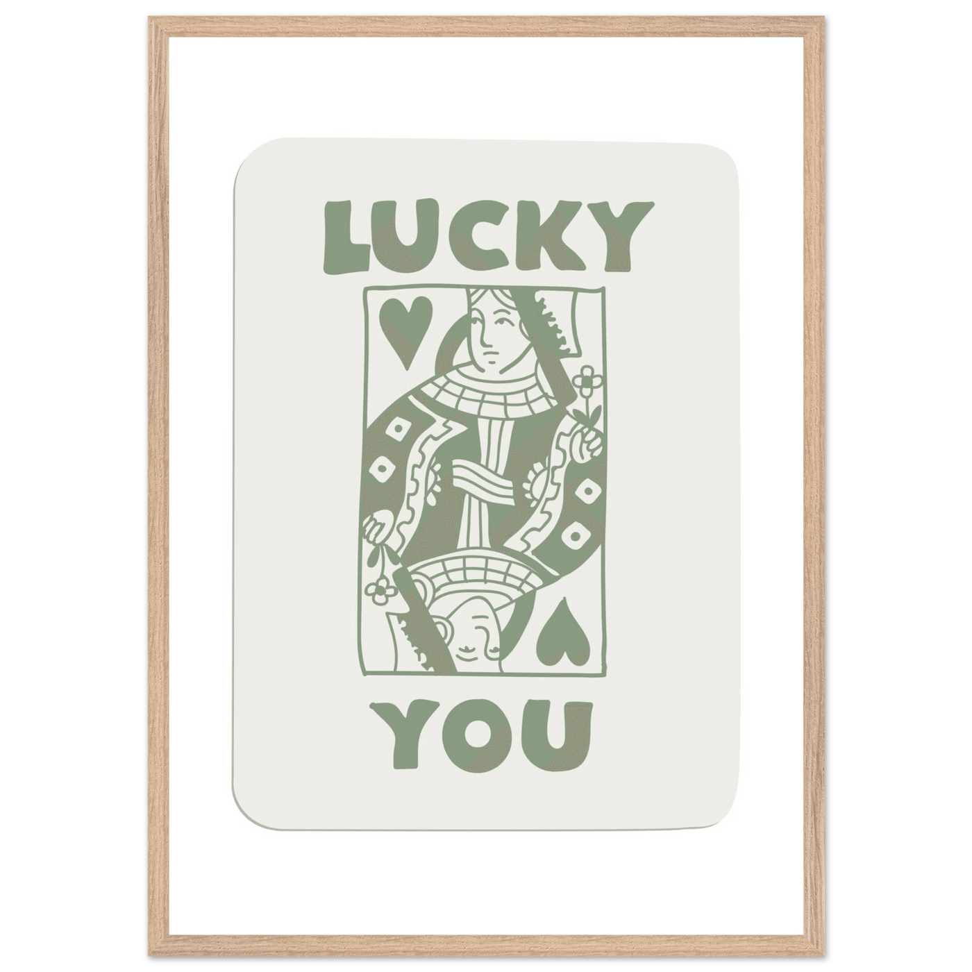 Lucky You Poker Card Print - Queen of Hearts Framed Art - Eco-Friendly Wood Frame - Vibrantwalls