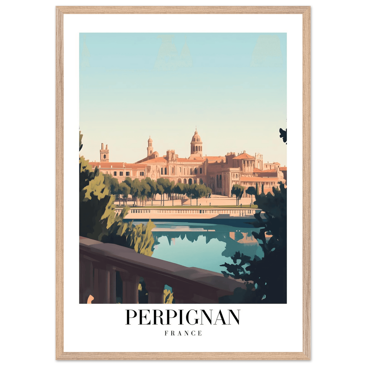 Perpignan France Framed Poster – Vintage Cityscape Wall Art with Wooden Frame - Vibrantwalls