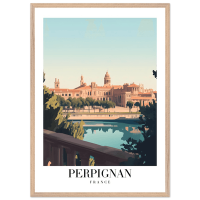 Perpignan France Framed Poster – Vintage Cityscape Wall Art with Wooden Frame - Vibrantwalls