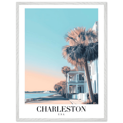 Charleston USA Framed Poster – Coastal Vintage Wall Art with Wooden Frame and Serene Sunset Hues - Vibrantwalls