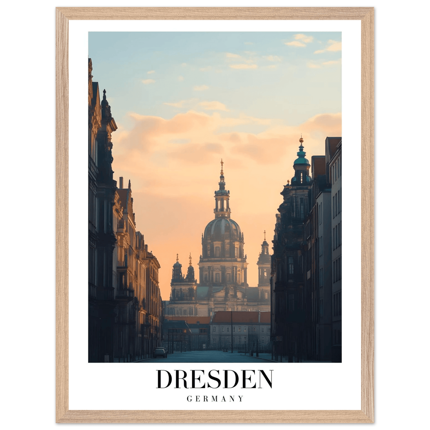 Dresden Germany Framed Poster – Warm Sunset Cityscape Wall Art with Wooden Frame Options - Vibrantwalls