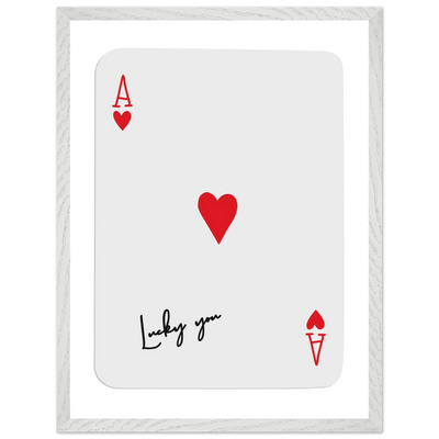 Lucky You Ace of Hearts Card Print - Framed Poker Art, Modern Design, Eco-Friendly Wood Frame - Vibrantwalls