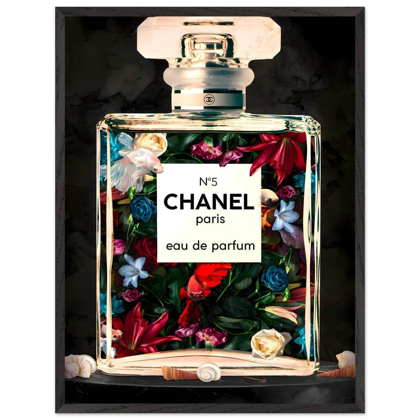 Chanel No. 5 Floral Fantasy Framed Art Print: A Timeless Blend of Iconic Fragrance and Vibrant Botanicals - Vibrantwalls