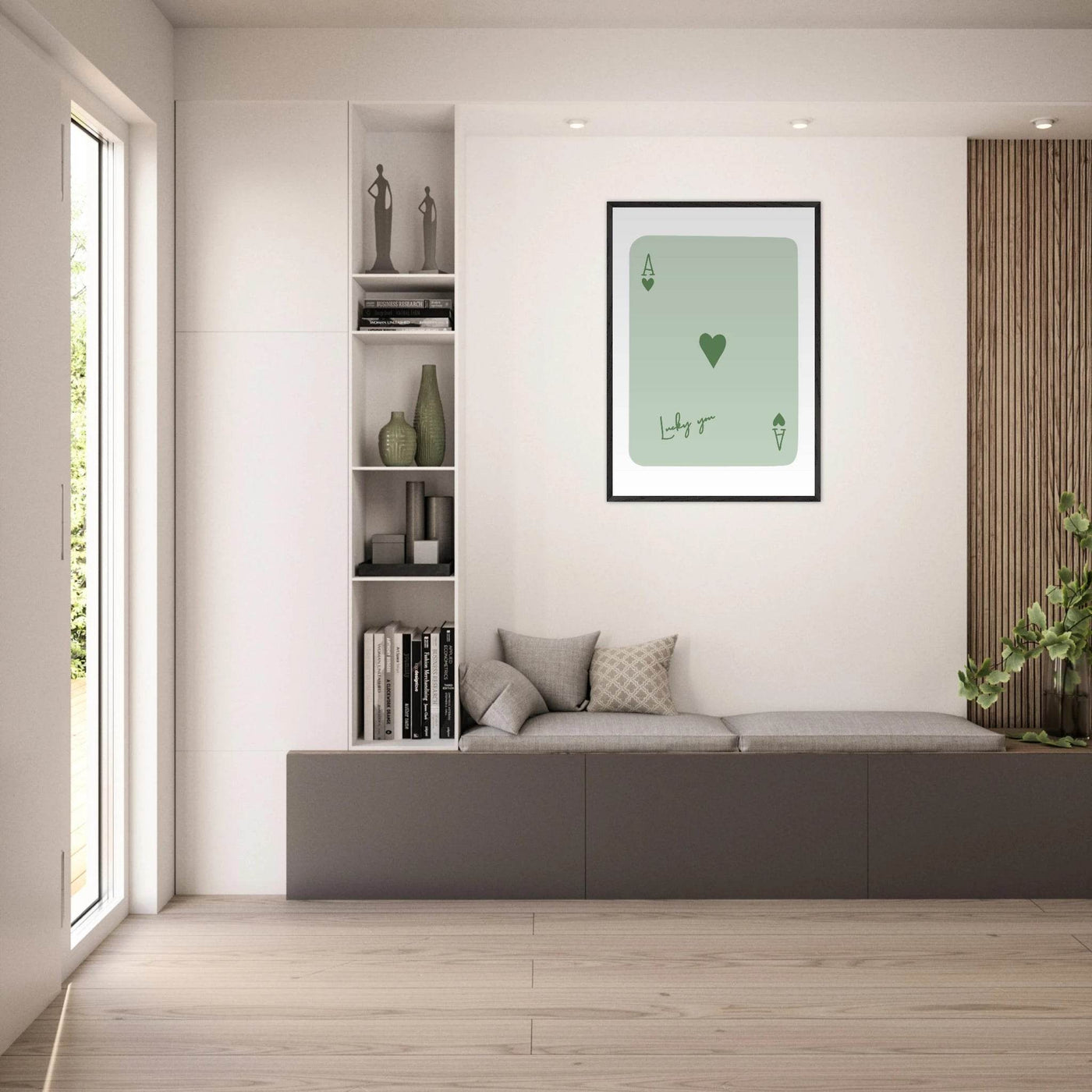 Minimalist Ace of Hearts Poker Card Print - Eco-Friendly Framed Wall Art, 'Lucky You' Design - Vibrantwalls