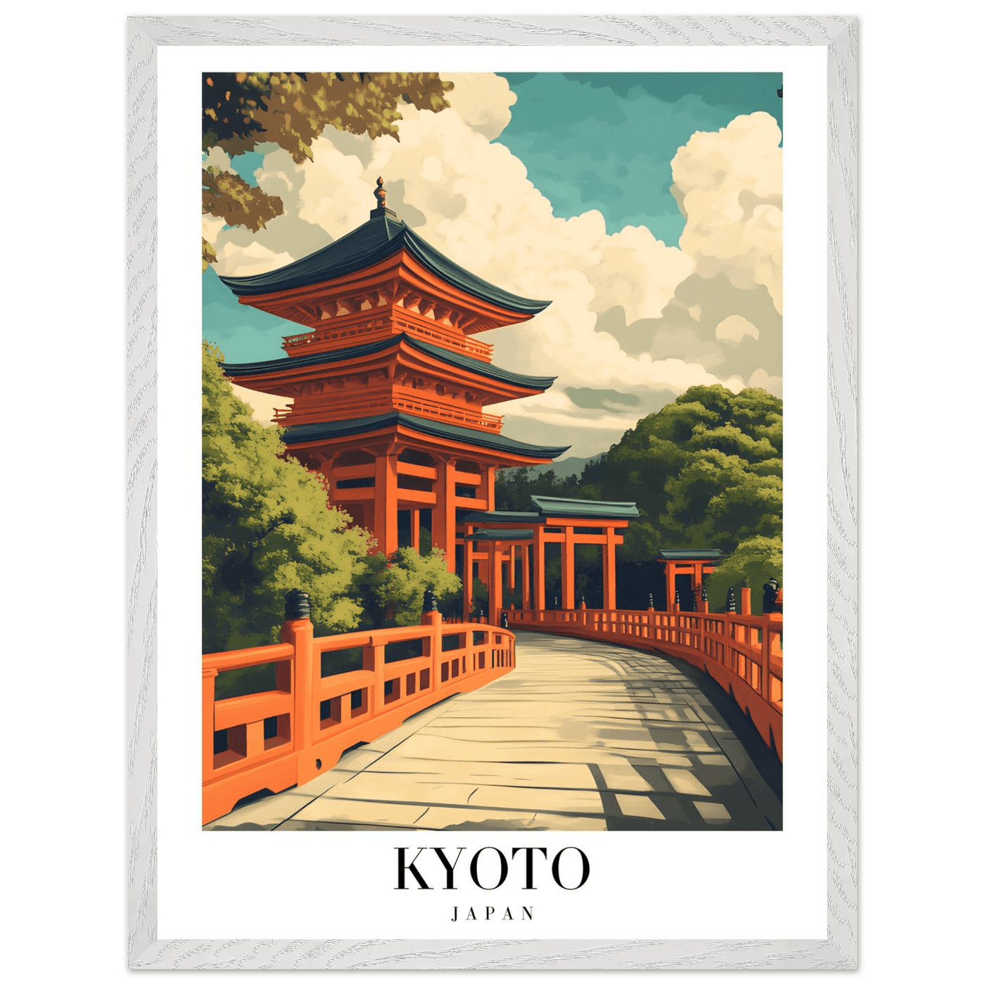 Kyoto Japan Pagoda Framed Poster – Japanese Temple Wall Art in Vibrant Orange with Wooden Frame - Vibrantwalls
