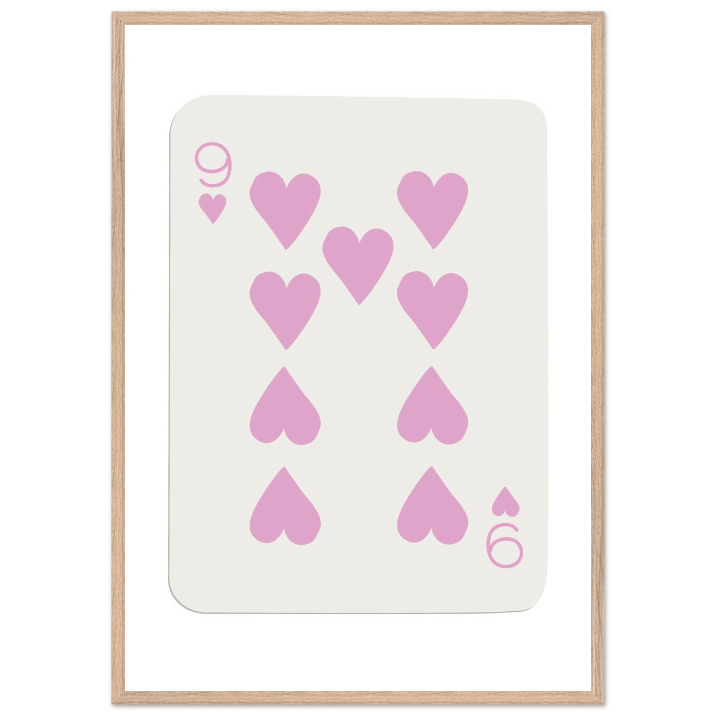 Nine of Hearts - Pink Poker Card Print - Mounted Framed Poster Art, Eco-Friendly Wood Frame - Vibrantwalls
