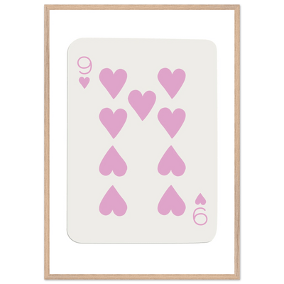 Nine of Hearts - Pink Poker Card Print - Mounted Framed Poster Art, Eco-Friendly Wood Frame - Vibrantwalls