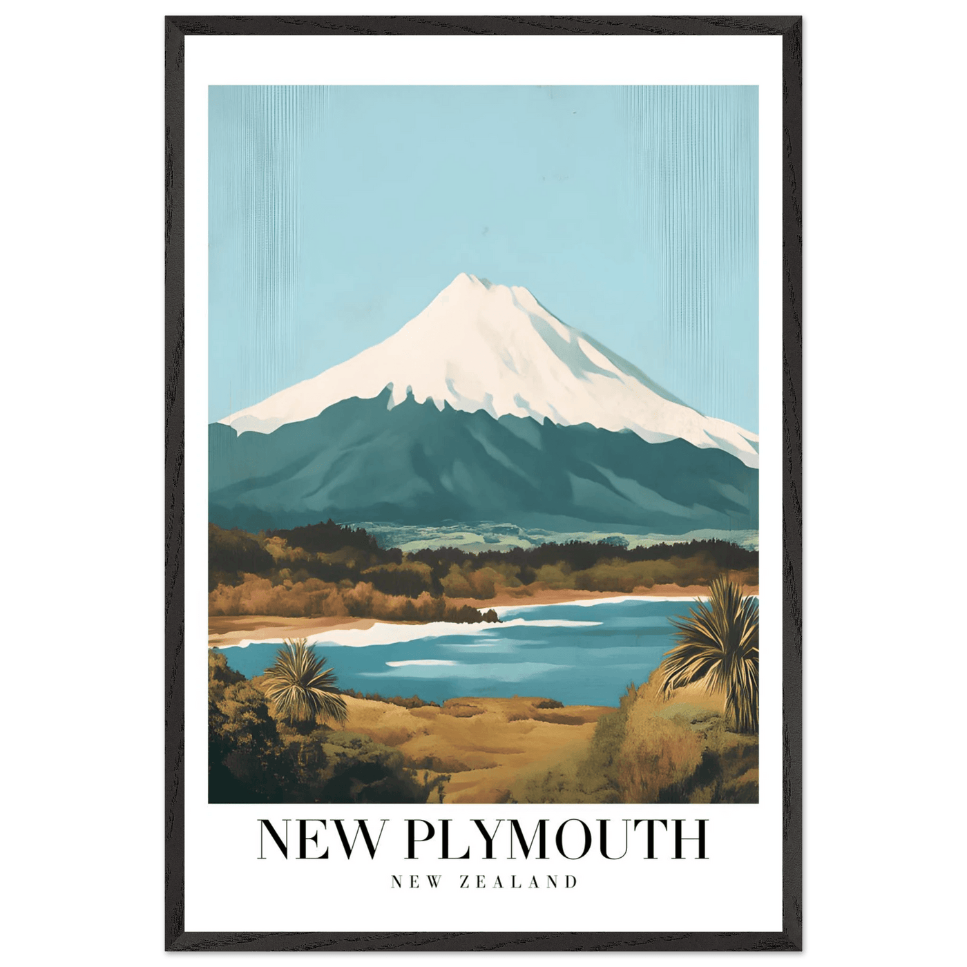 New Plymouth New Zealand Framed Poster – Vintage Mount Taranaki Travel Art - Vibrantwalls
