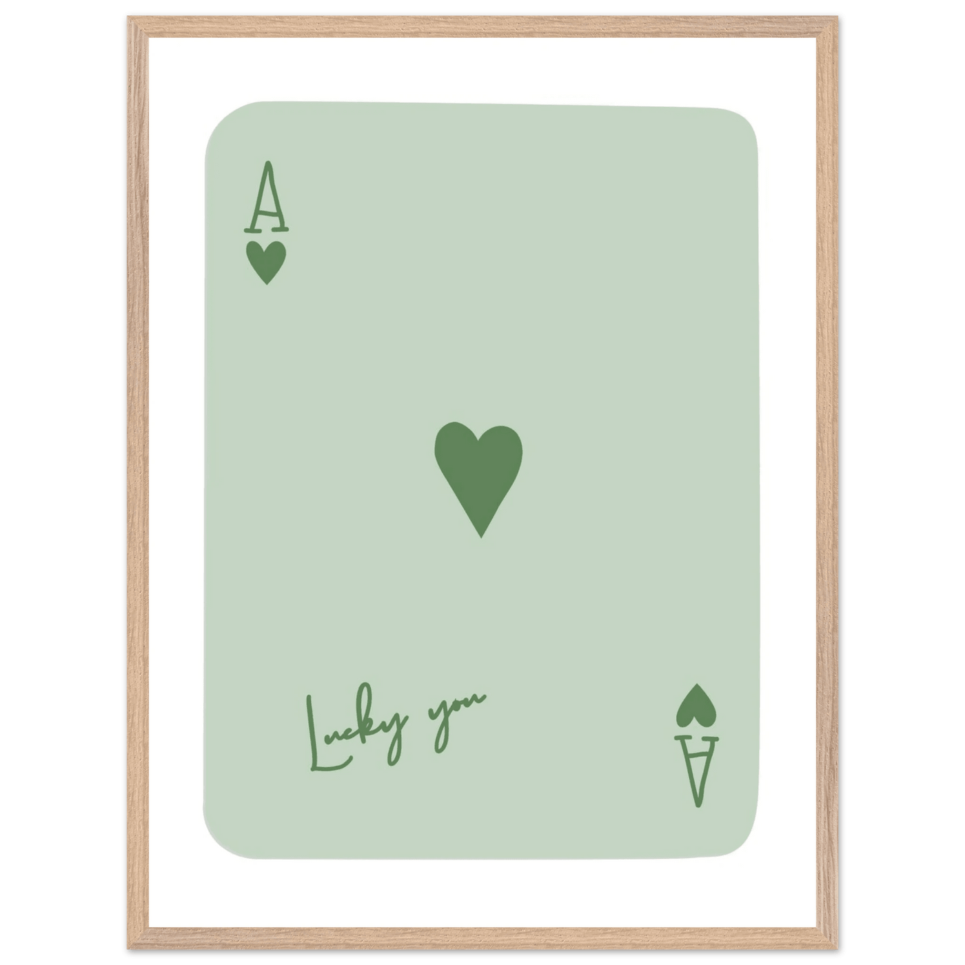 Minimalist Ace of Hearts Poker Card Print - Eco-Friendly Framed Wall Art, 'Lucky You' Design - Vibrantwalls