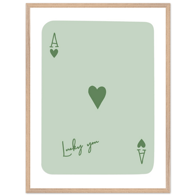 Minimalist Ace of Hearts Poker Card Print - Eco-Friendly Framed Wall Art, 'Lucky You' Design - Vibrantwalls