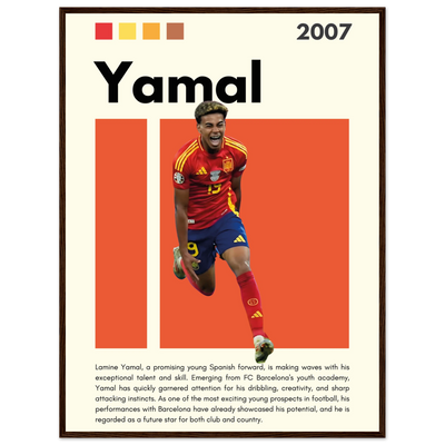 Lamine Yamal Spain Soccer Framed Football Poster 60x80 cm 24x32″ Dark wood frame Vibrantwalls