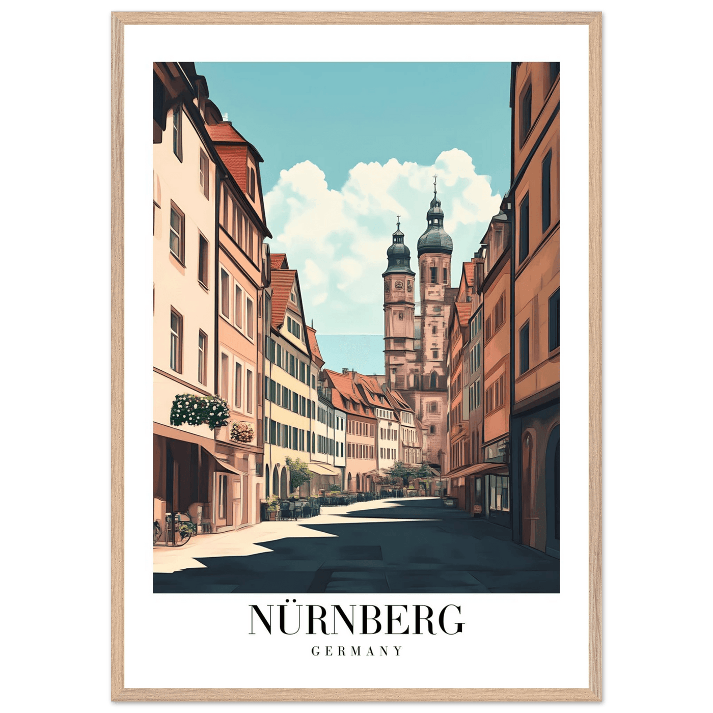 Nürnberg Germany Framed Poster – Vintage European Street Scene Wall Art with Wooden Frame - Vibrantwalls