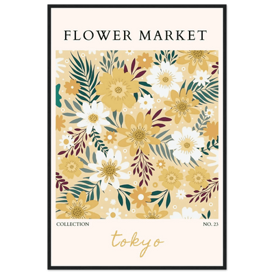 Tokyo Flower Market Framed Poster – Botanical Golden & White Floral Print | Ready-to-Hang Wall Art - Vibrantwalls