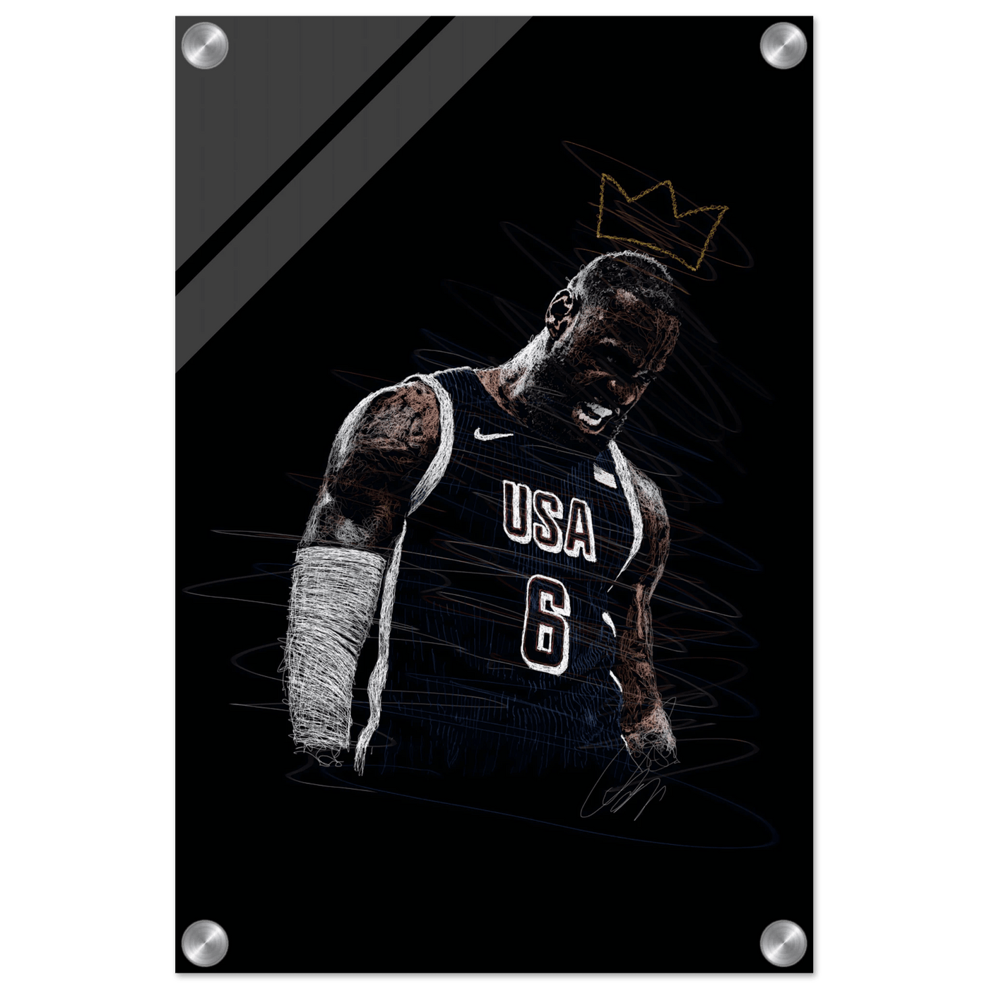 LeBron James 'King' Sketch Acrylic Print – Dynamic, Modern Sports Wall Art in Multiple Sizes - Vibrantwalls