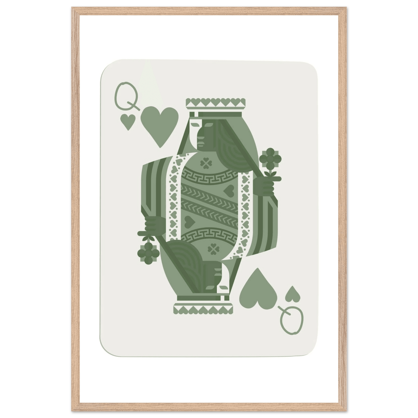 Queen of Spades Poker Card Print - Sage Green Wall Art - Mounted Framed Poster, Eco-Friendly Wood Frame - Vibrantwalls