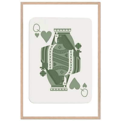 Queen of Spades Poker Card Print - Sage Green Wall Art - Mounted Framed Poster, Eco-Friendly Wood Frame - Vibrantwalls