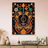 Boho Guitar Dreams Cubism Style Folk Art Design Poster Wall Art - Vibrantwalls